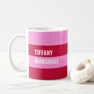 Caneca De Café Padrão de Stripes Rosa e Vermelho Personalizado