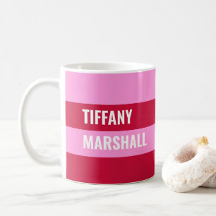 Caneca De Café Padrão de Stripes Rosa e Vermelho Personalizado