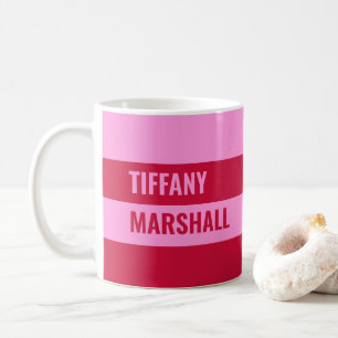 Caneca De Café Padrão de Stripes Rosa e Vermelho Personalizado