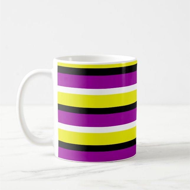Caneca De Café Padrão de Stripes Roxo Amarelo (Esquerda)