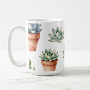 Caneca De Café Padrão de Suculentas em Aquarela