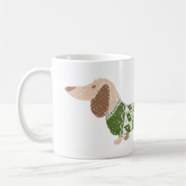 Caneca De Café Padrão de Suéter de Natal Feio Verde de Dachshund