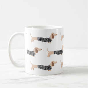 Caneca De Café Padrão de Suéter de Natal Preto de Dachshund Engra