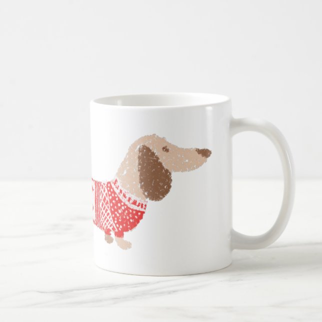 Caneca De Café Padrão de Suéter de Natal Vermelho para Cachorro V (Direita)