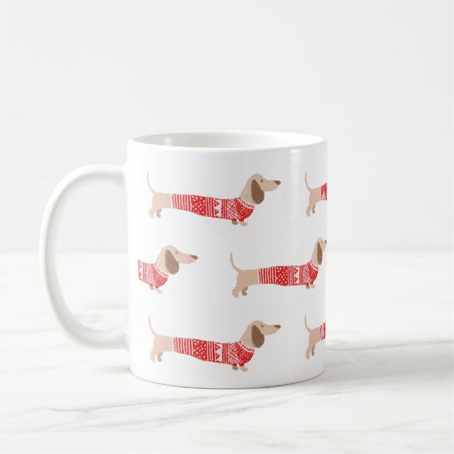 Caneca De Café Padrão de Suéter Vermelho de Natal do Cachorro Vie (Esquerda)