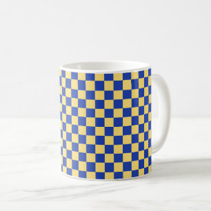 Caneca De Café Padrão de tabuleiro xadrez amarelo manteiga e azul