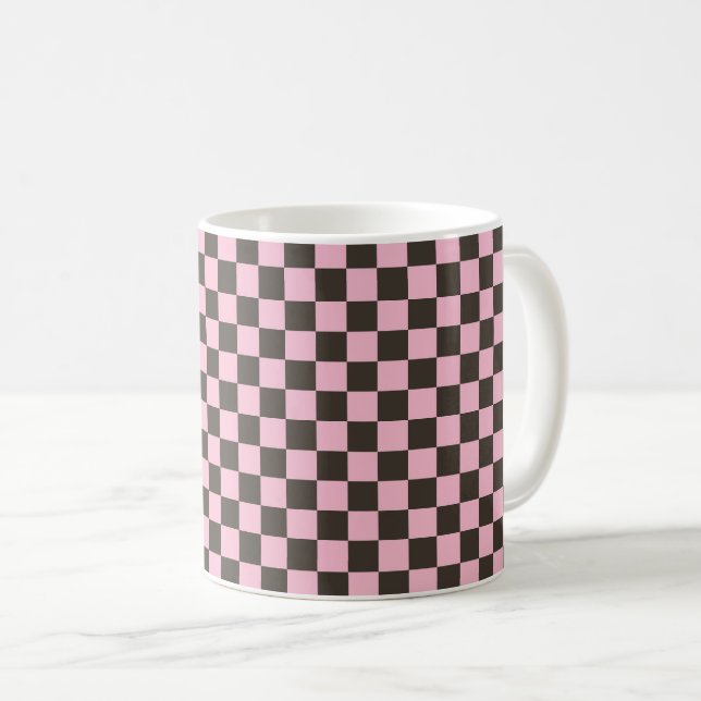Caneca De Café Padrão de tabuleiro xadrez de flor de cerejeira (Frente Esquerda)