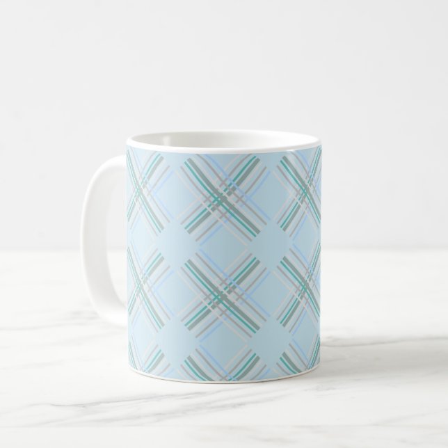 Caneca De Café Padrão de Tartan Azul Turquesa Azul Brito (Frente Esquerda)