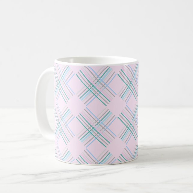 Caneca De Café Padrão de Tartan Rosa Bebê Moderno e Bonito (Frente Esquerda)