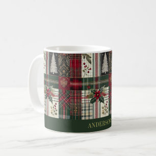 Caneca De Café Padrão de Tartan, Xadrez russa do Natal verde
