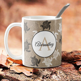 Caneca De Café Padrão de Tartarugas de Arte Branca Personalizadas