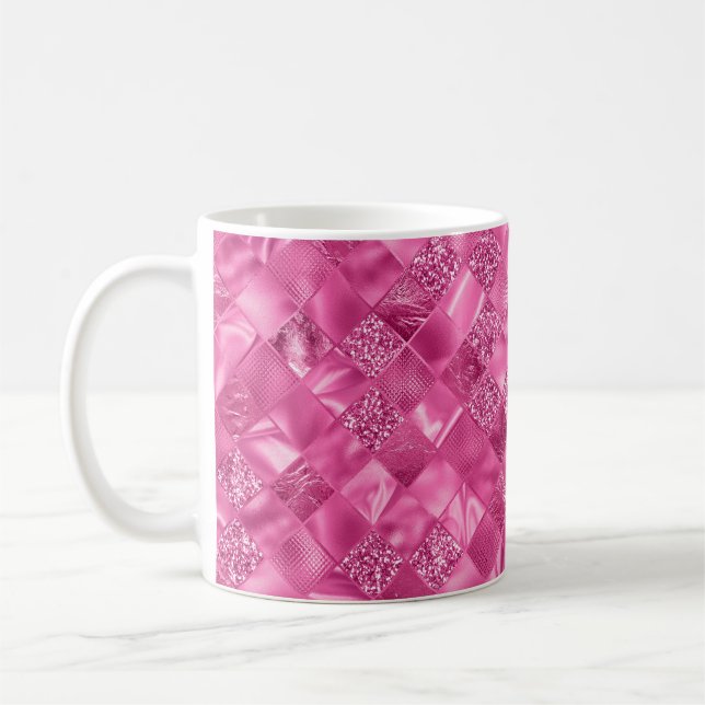 Caneca De Café Padrão de tecelagem quadrada de multitextura rosa  (Esquerda)