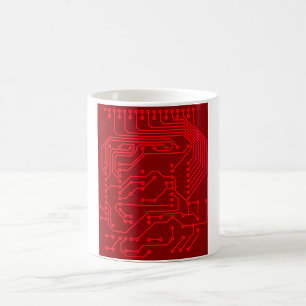 Caneca De Café Padrão de Tecnologia de Placa de Circuito Vermelho