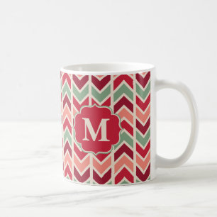 Caneca De Café Padrão de Tendy Holiday Chevrons com Monograma