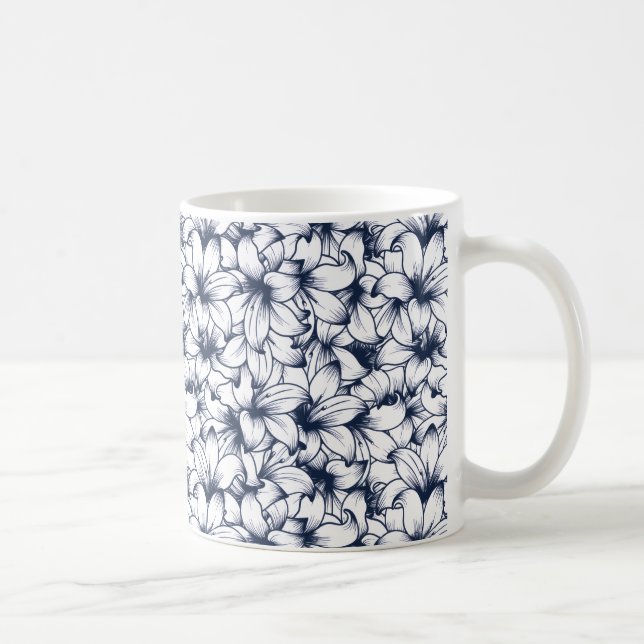 Caneca De Café Padrão de Tinta Lily Flower Desenhada (Direita)