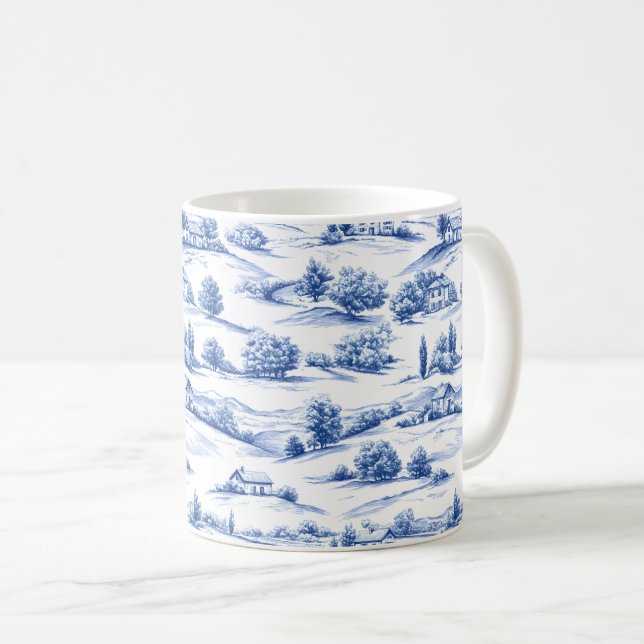 Caneca De Café Padrão de Toile Botânico Azul (Frente Esquerda)