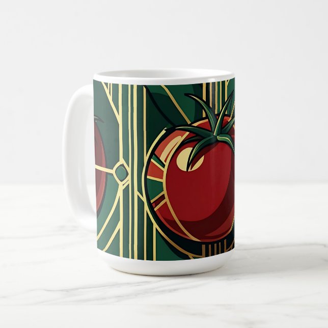 Caneca De Café Padrão de Tomate Art Déco (Frente Esquerda)