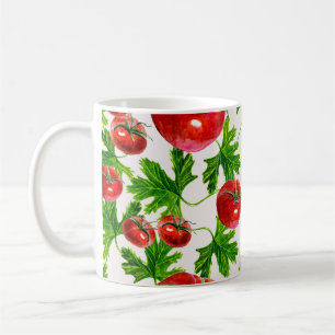 Caneca De Café Padrão de Tomate com Folhas