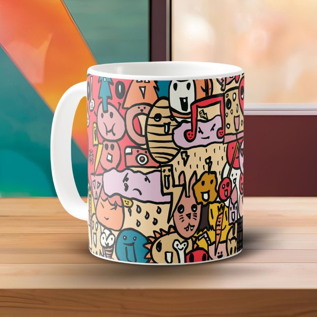 Caneca De Café Padrão de Tosse Desenhada na Mão do personagem de  (Criador carregado)