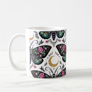 Caneca De Café Padrão de Traça Floral Escura Céu Gótico