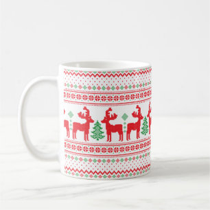 Caneca De Café Padrão de Tricô de Suéter de Natal Renaud Árvores 