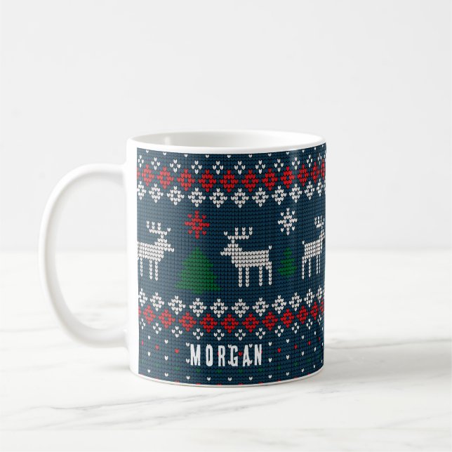 Caneca De Café Padrão de tricô - Pinheiros de Natal Personalizado (Esquerda)