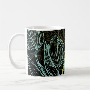 Caneca De Café Padrão de tulipas azuis verdes elegantes