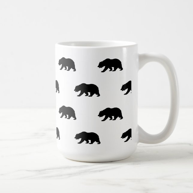 Caneca De Café Padrão de Urso Cinza Branco e Preto (Direita)