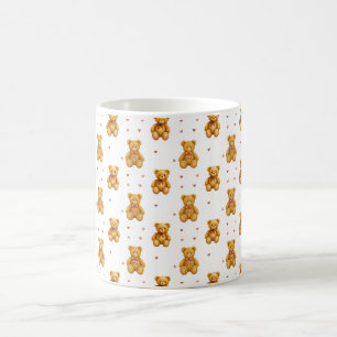 Caneca De Café Padrão de Urso de Pelúcia e Corações Fofo e Sem Co