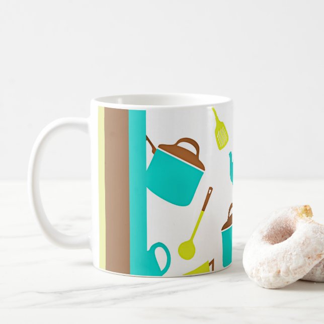 Caneca De Café Padrão de Utensílios da cozinha (Com Donut)