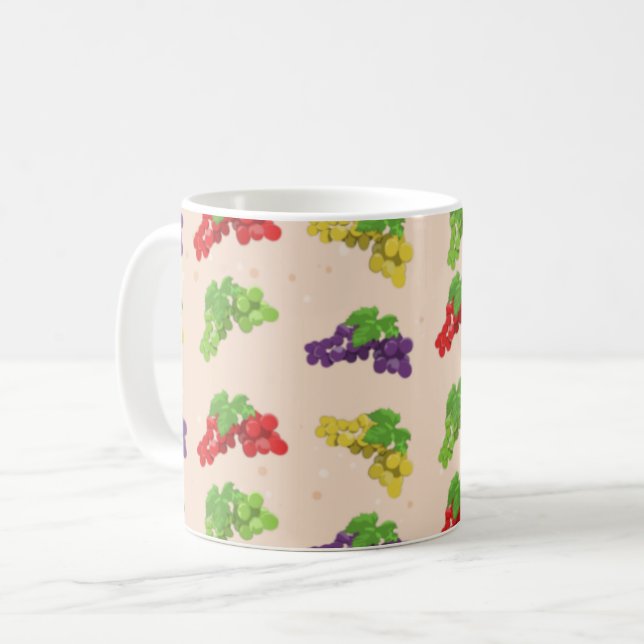 Caneca De Café Padrão de Uva Colorida (Frente Esquerda)