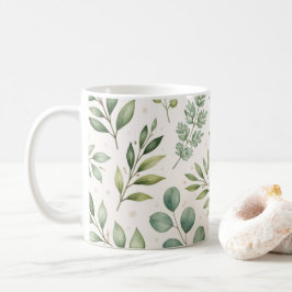 Caneca De Café Padrão de Vegetação em Aquarela | Folhas Botânicas