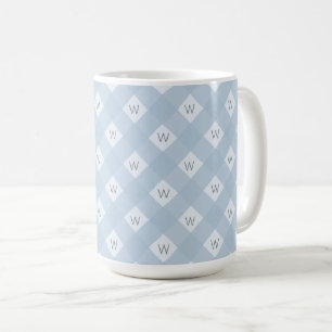 Caneca De Café Padrão de Verificação Branco, Azul Monograma e Bra