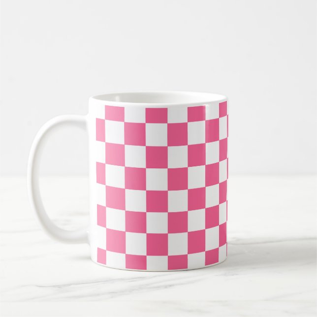 Caneca De Café Padrão de Verificação Branco Cor-de-Rosa (Esquerda)