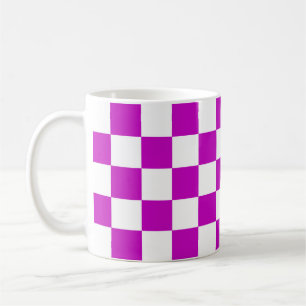 Caneca De Café Padrão de Verificação Branco Roxo