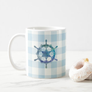 Caneca De Café Padrão de Verificação de Gingham de Tiller Azul de