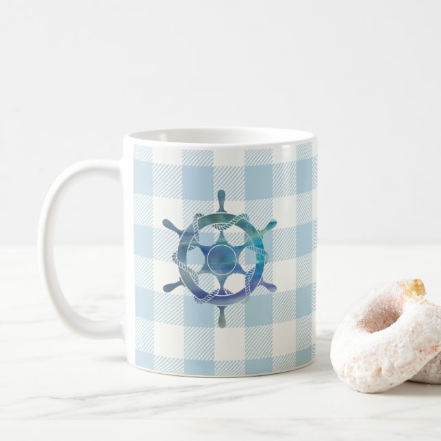 Caneca De Café Padrão de Verificação de Gingham de Tiller Azul de (Com Donut)