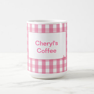 Caneca De Café Padrão de Verificação de Gingham Rosa
