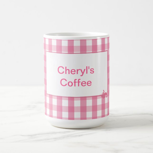 Caneca De Café Padrão de Verificação de Gingham Rosa (Centro)