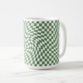 Caneca De Café Padrão de Verificação Verde Azul e Branco