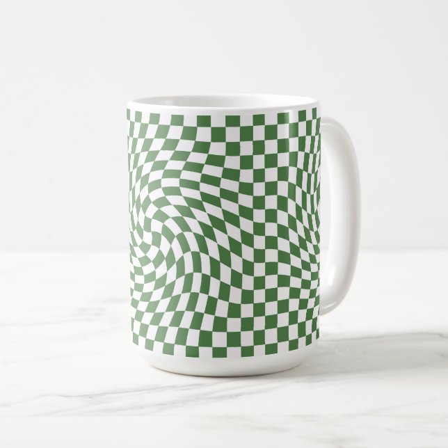 Caneca De Café Padrão de Verificação Verde Azul e Branco (Frente Esquerda)