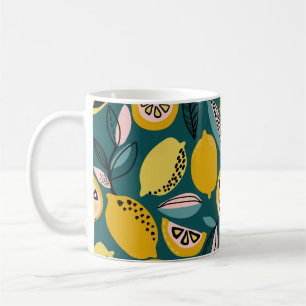 Caneca De Café Padrão de vindima sem costura com limões amarelo