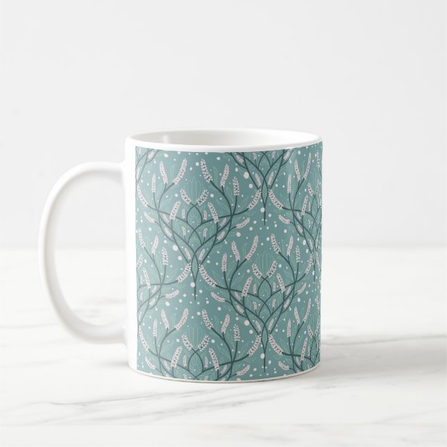 Caneca De Café Padrão de Vinha Botânica Verde Suave (Esquerda)