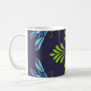 Caneca De Café Padrão de vinheta libélula azul verde sobre fundo