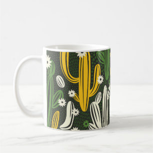 Caneca De Café Padrão de Vintagem de Fundo Preto Cactus