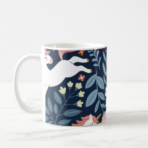 Caneca De Café Padrão de Vintagem Floral de Unicórnios Cutos