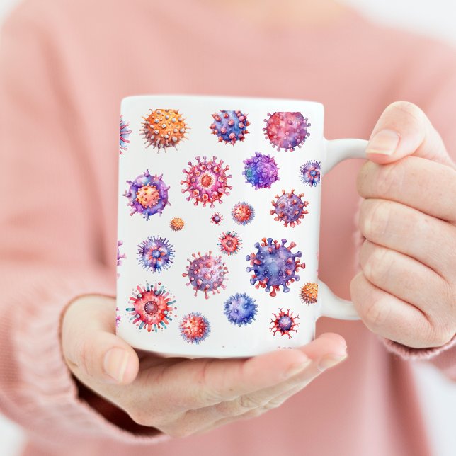 Caneca De Café Padrão de Vírus Bacteriano em Aquarela (Colorful virus pattern coffee mug)