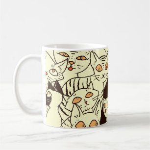 Caneca De Café Padrão de wallpaper da Vintage Cats Cute