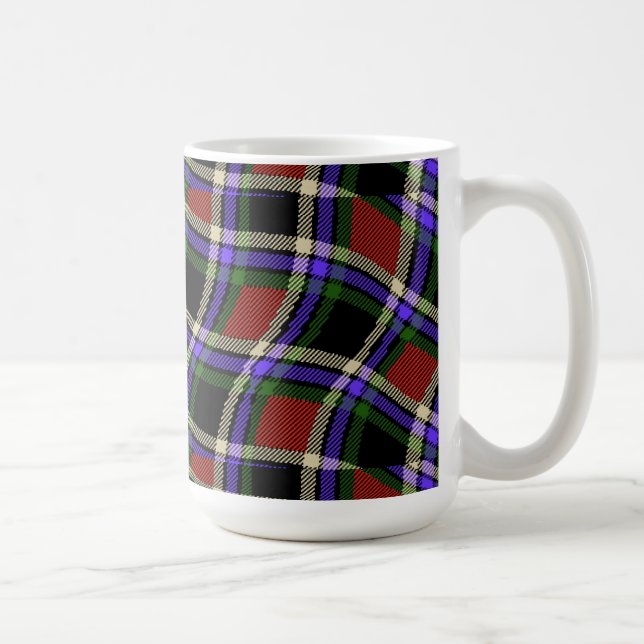 Caneca De Café Padrão de Wavy Tartan Verde Vermelho Roxo Branco C (Direita)
