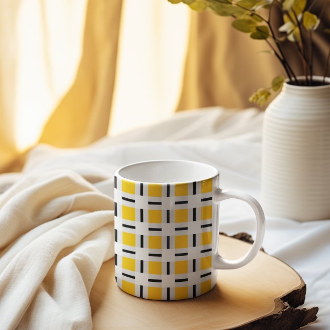Caneca De Café Padrão de Xadrez Amarelo (mug)